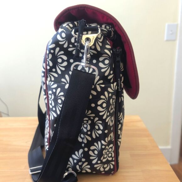 Petunia Pickle Bottom Brocade Diaper Bag Black White Red Embossed - Picture 4 of 9